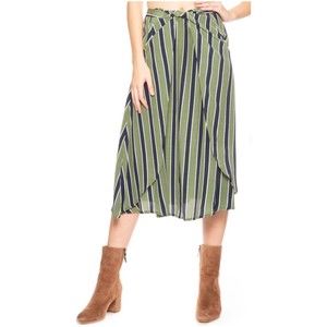 SANCIA Mira Striped Tie Wrap Midi Green Skirt